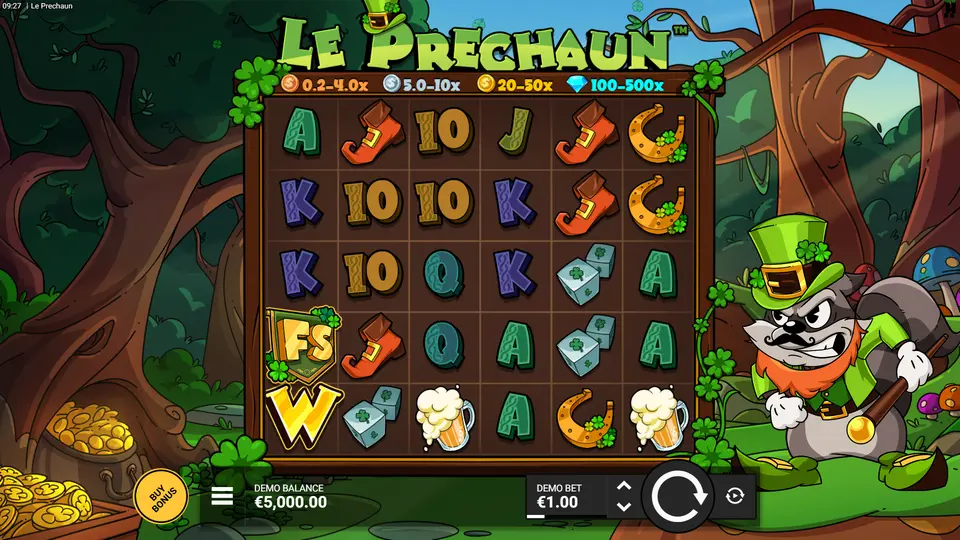 Le Prechaun base grid showing all 6x5 cluster symbols